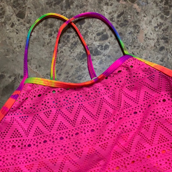 Swim tank top by OP, size large 10/12 Pink Multi - Picture 2 of 7